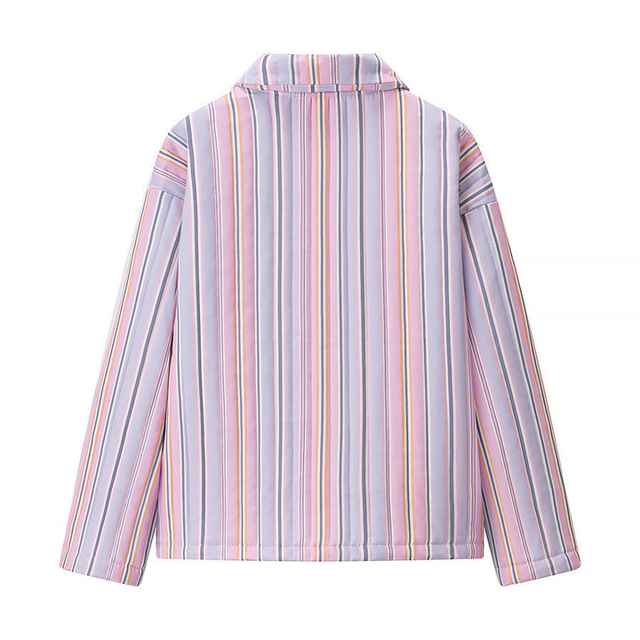 Striped transitional jacket for ladies with high collar and practical pockets Lune London