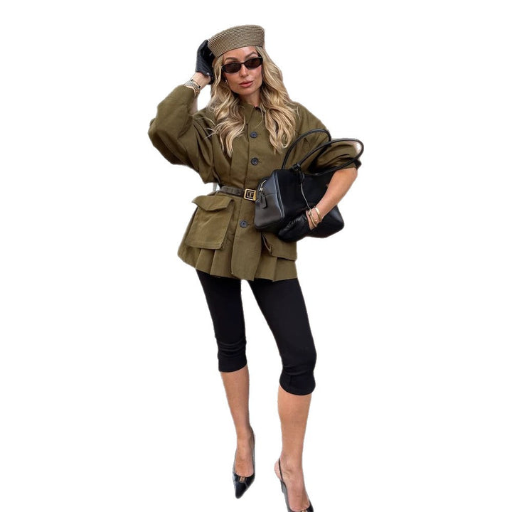 Women’s short utility jacket with balloon sleeves & patch flap pockets Amarae