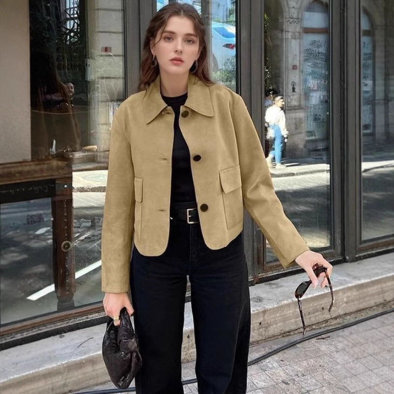 Ladies Elegant Faux Leather Jacket with Suggested Pockets Lune London