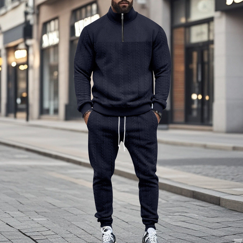 Men's sporty knit set with modern high collar and zipper Lune London