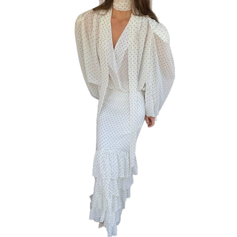 Women's Maxi Dress in Chiffon with Wrap Top, Bow and Tiered Ruffle Skirt Amarae