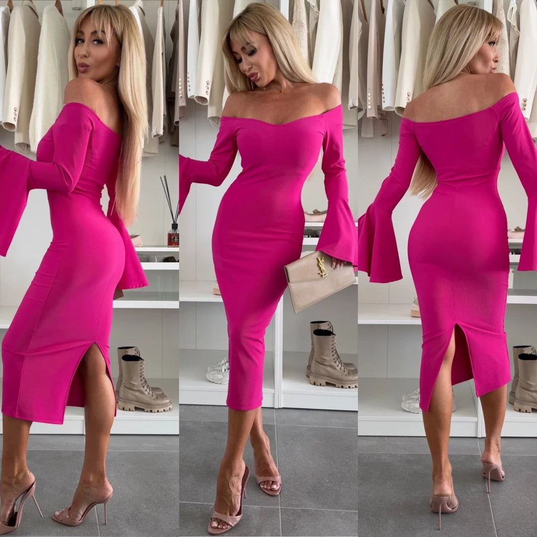 Off-shoulder bell sleeve midi dress Lune London