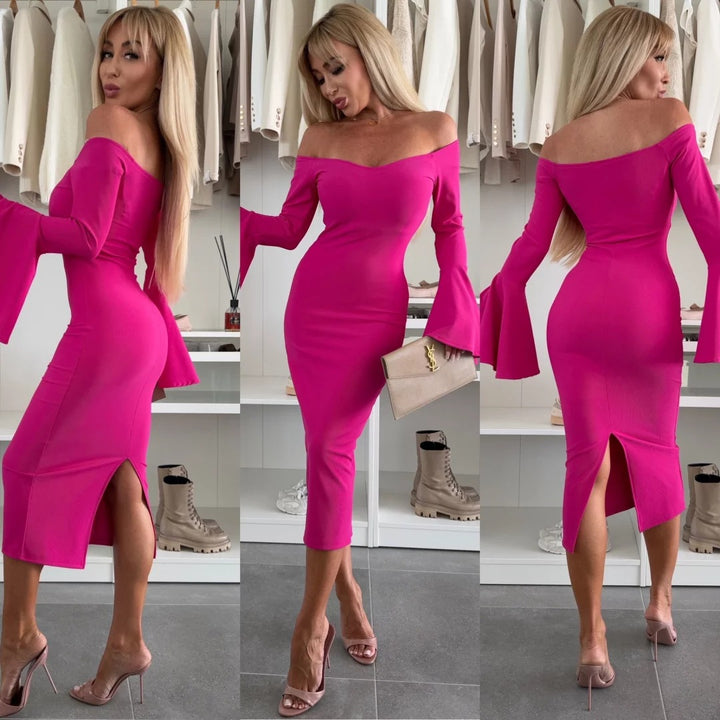 Off-shoulder bell sleeve midi dress Lune London