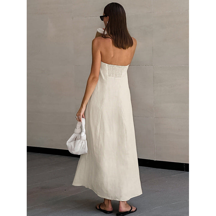 Ladies Maxi Dress Without Sleeves with Elegant Waistband and Flowing Cut Lune London