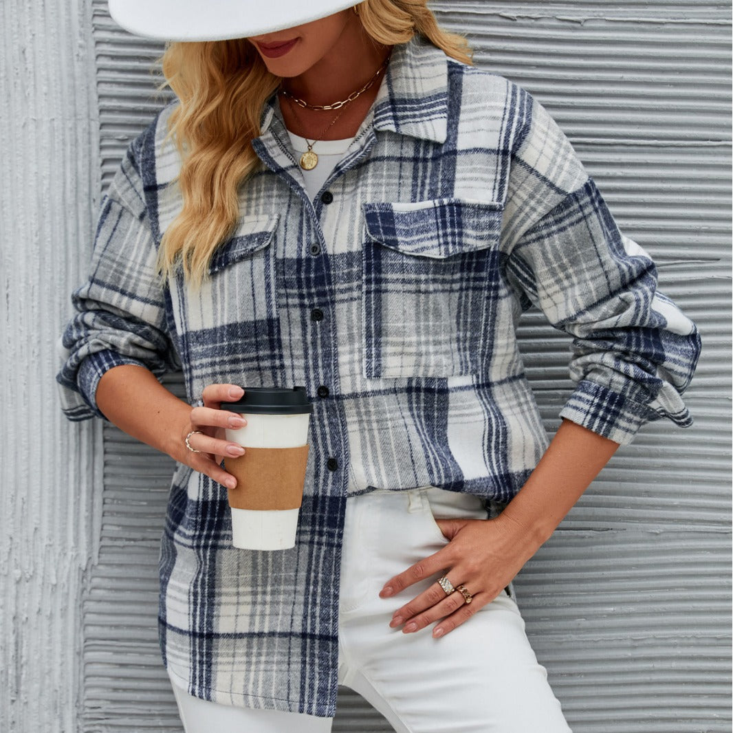 Chic and Stylish Women’s Casual Flannel Check Shirt Jacket
