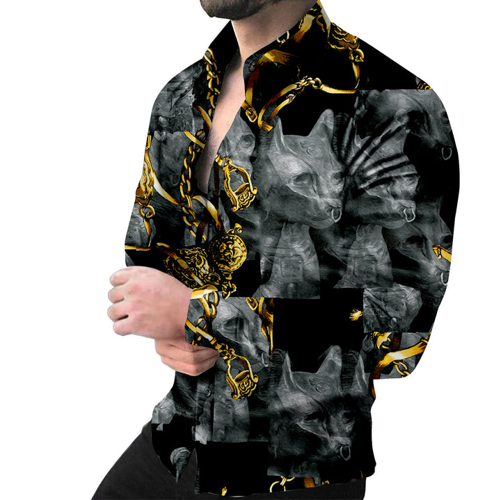 Creative long sleeve shirt for men with animal pattern and chain Amarae