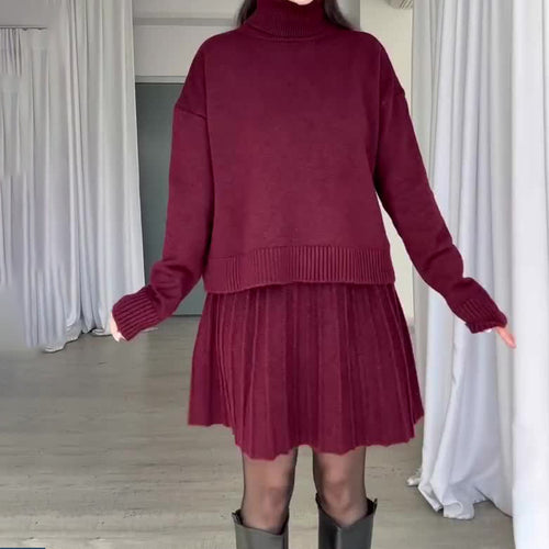 Knit dress for women with turtleneck and ribbed details Amarae