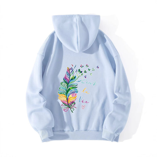 Sweat à capuche décontracté pour femmes avec un design de plumes colorées et une écriture inspirante Chic & Stil