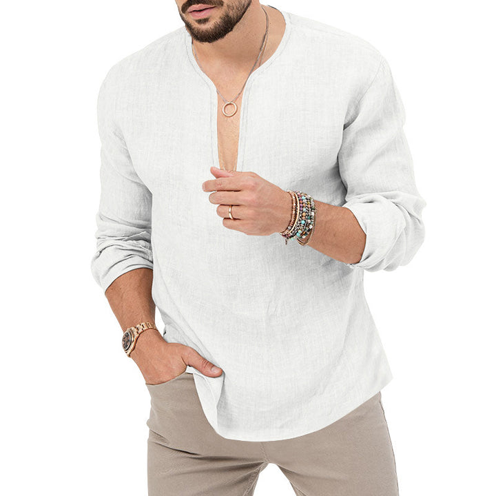Lightweight long-sleeve shirt for men with deep round neckline and playful cut Lune London