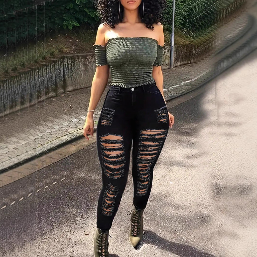 Women's High-Waisted Superstretch Jeans with Frayed Cutouts and Sculpting Waistband Amarae