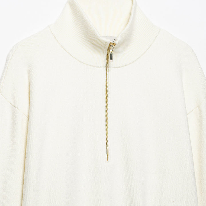 Women's Cropped Oversized Knit Sweater with Half Metal Zipper and Funnel Neck Amarae