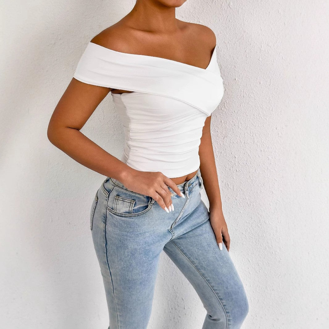 Women's off-the-shoulder top with elegant draping Lune London