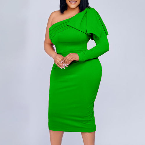 Asymmetrical dress for women fitted with drapes Amarae