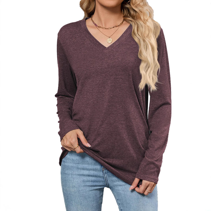Women's Viscose Blouse with Long Sleeves and Fashionable V Neck and Chic Loose Fit