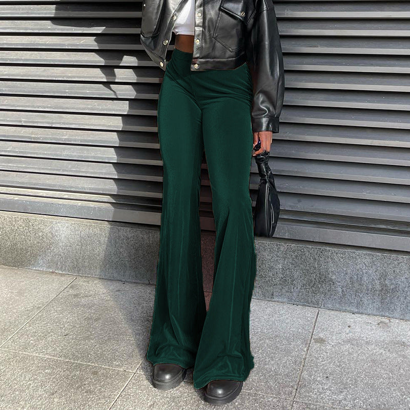 Elegant Women's Elephant Leg Pants With High Waist And Smooth Chic Material