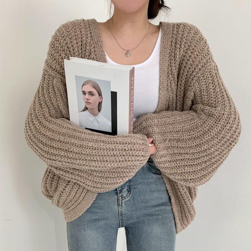 Oversized thick knit cardigan for women with deep V-neck Lune London