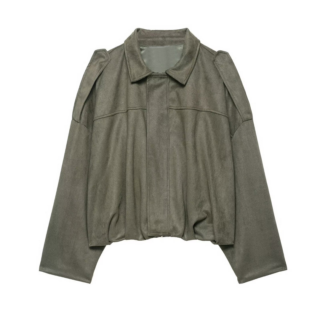 Women’s Oversized Cropped Jacket with Balloon Hem and Shoulder Cutouts Amarae