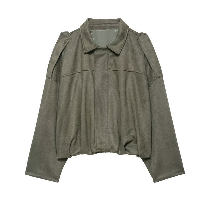 Women’s Oversized Cropped Jacket with Balloon Hem and Shoulder Cutouts Amarae