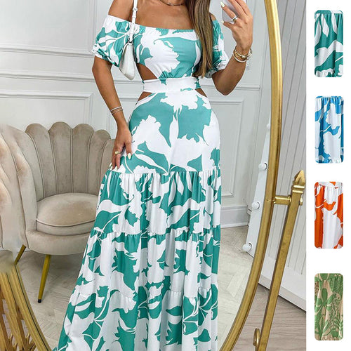Robe maxi femme à épaules dénudées avec détails découpés et volants Chic & Stil