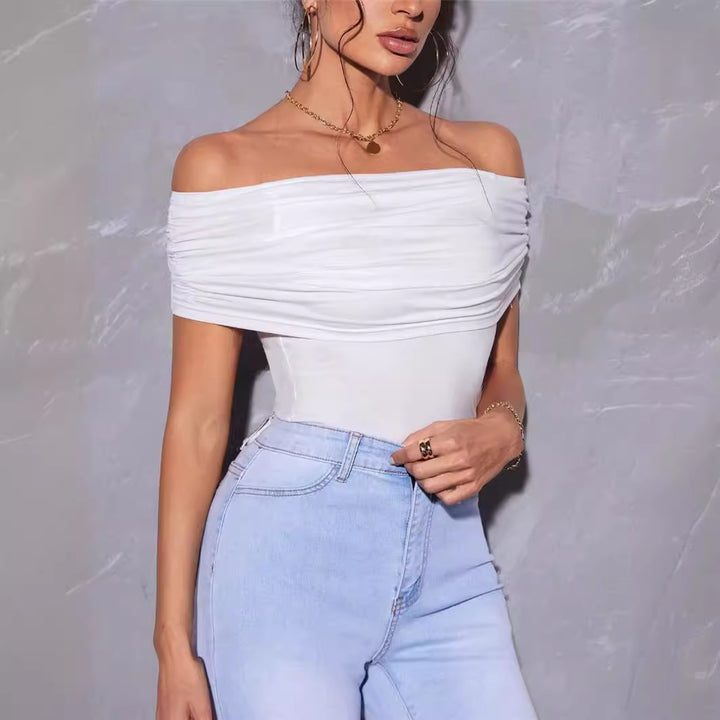 Ladies Off-shoulder Bodysuit with Modern Ruching Lune London