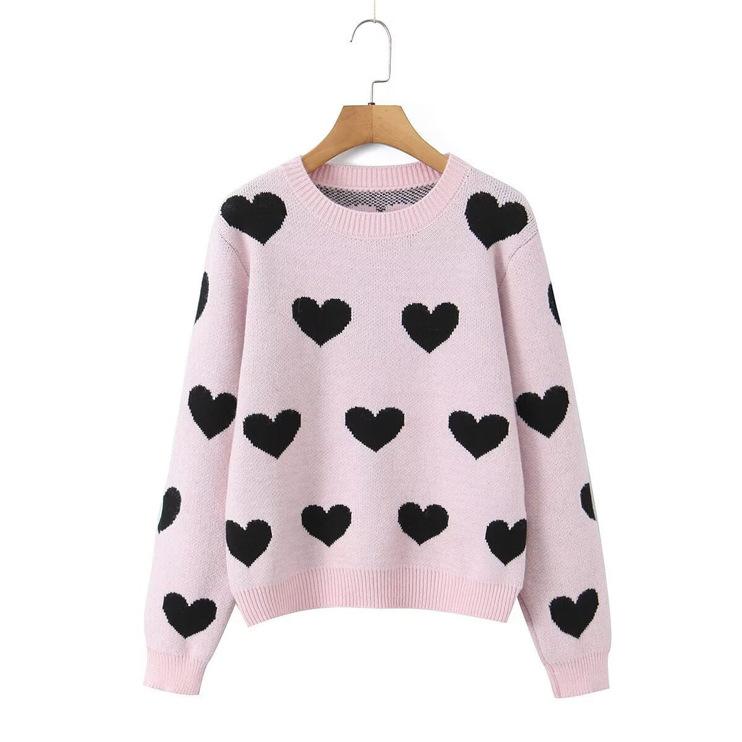 Women's heart intarsia sweater with round neck and relaxed fit Amarae