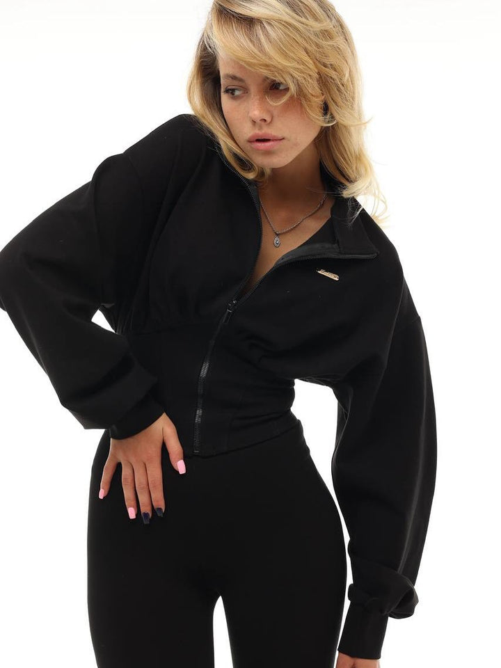Cropped sweatshirt jacket for women with high collar and wide sleeves Lune London