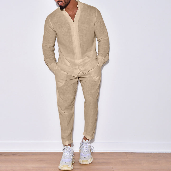 Men's casual linen set with button placket and elastic waistband Lune London
