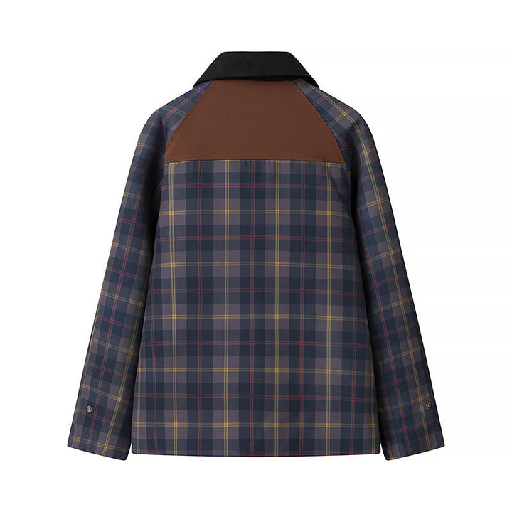 Women’s Oversize Checkered Field Jacket with Waxed Look and Snap Button Placket Amarae