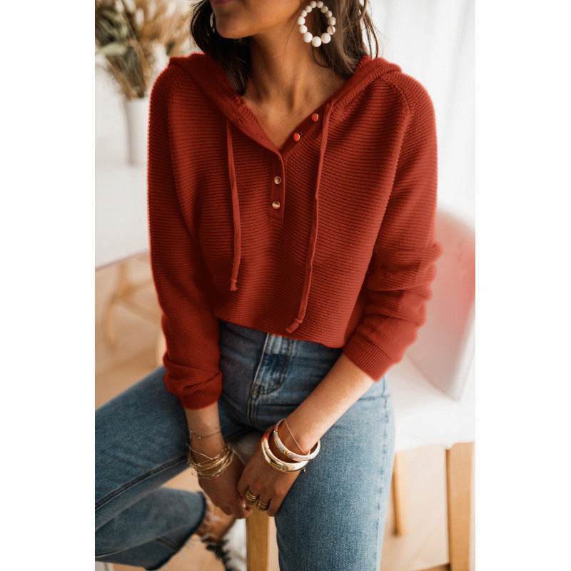Women's short sleeve hoodie with modern button details and an elastic hem Lune London