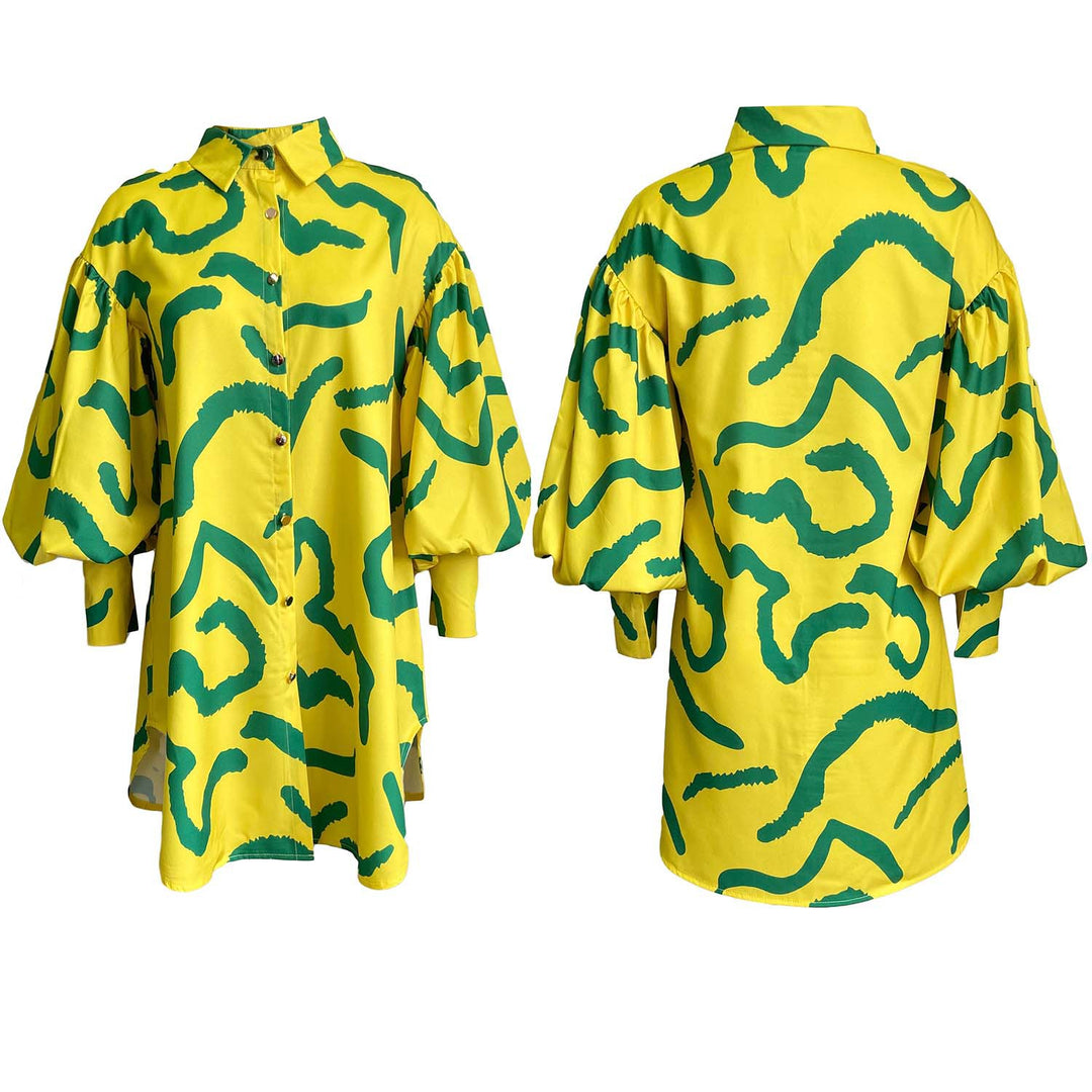 Trendy shirt dress for women with an eye-catching pattern and flared sleeves Lune London