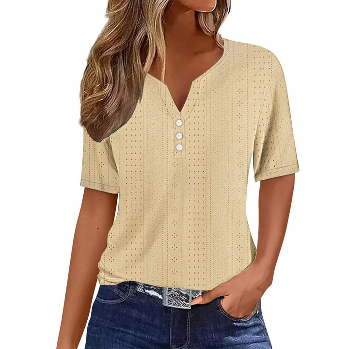 Short sleeve blouse for women with V-neck and button details Lune London