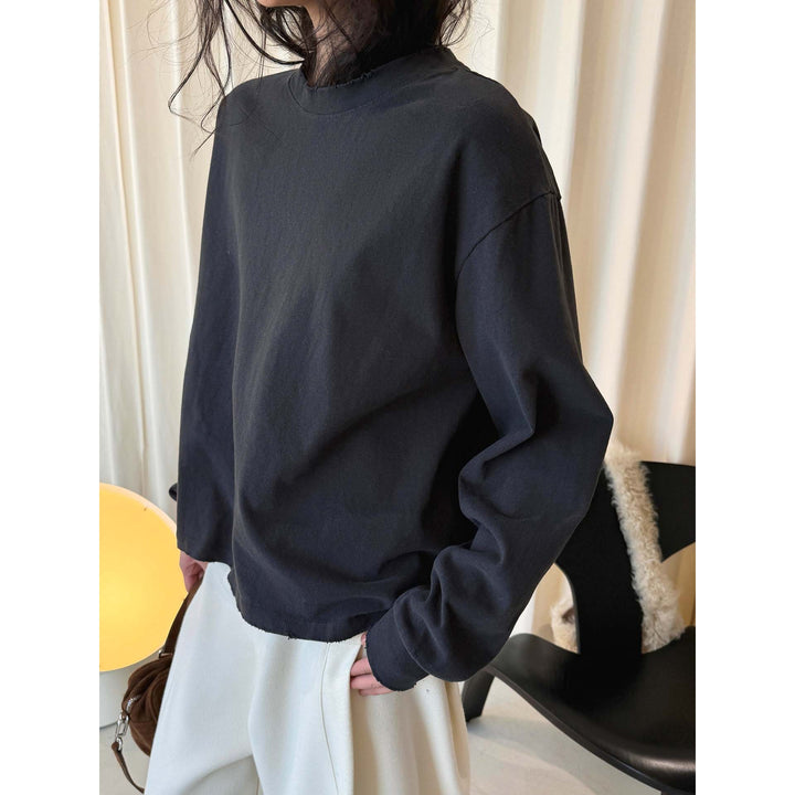 Women's Boxy Sweatshirt with Raw Edge Trim and Dropped Shoulder Amarae