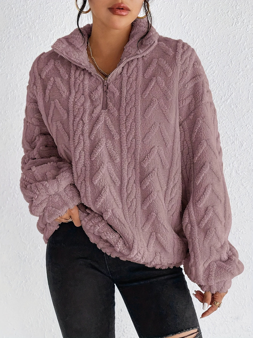 Women's fleece sweater with high collar and structured design Lune London