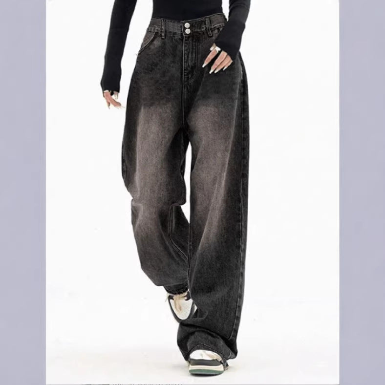 Ladies Extra Wide High-Waist Denim Baggy Jeans with Extended Hem Amarae