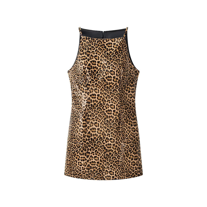 Women's Leopard Mini Dress with Thin Straps and High Neckline Amarae