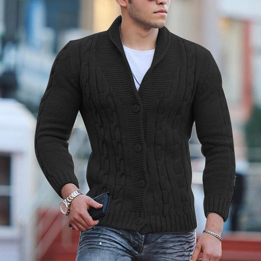 Men's knitted jacket with a unique cable pattern and a trendy shawl collar Lune London