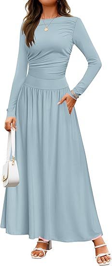 Lune London | Women Long-Sleeve Maxi Dress with Elegant Ruffle Details and Practical Pockets