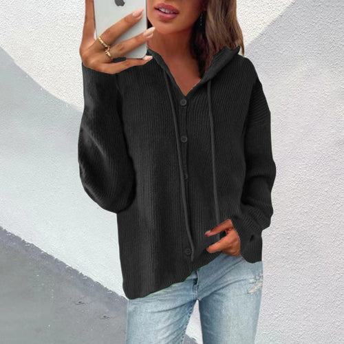 Lady cardigan with hood and button placket Amarae