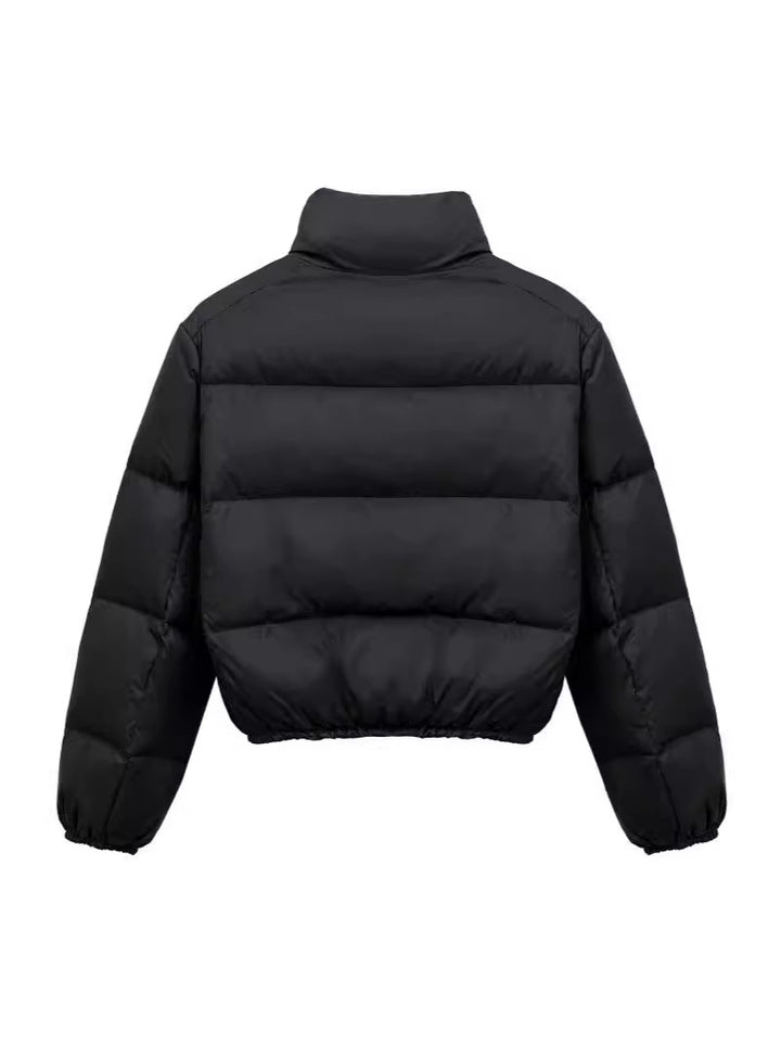 Elegant women's short down jacket with high collar and practical pockets Lune London