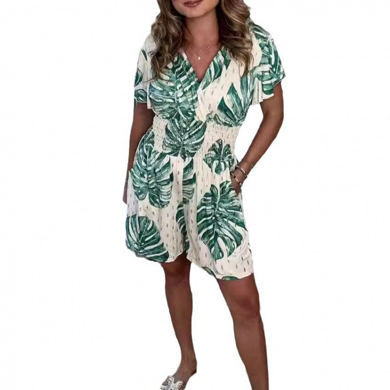 Women’s jumpsuit with floral design and elastic waist Lune London