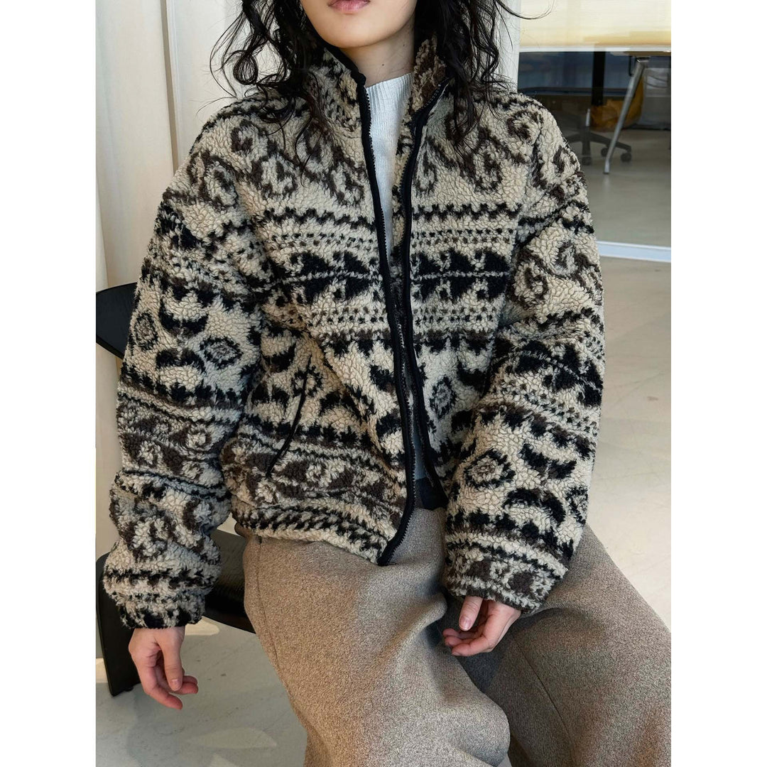 Women's Insulated Teddy Fleece Jacket with Stand Collar and Zipper Amarae