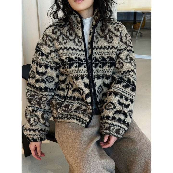 Women's Insulated Teddy Fleece Jacket with Stand Collar and Zipper Amarae