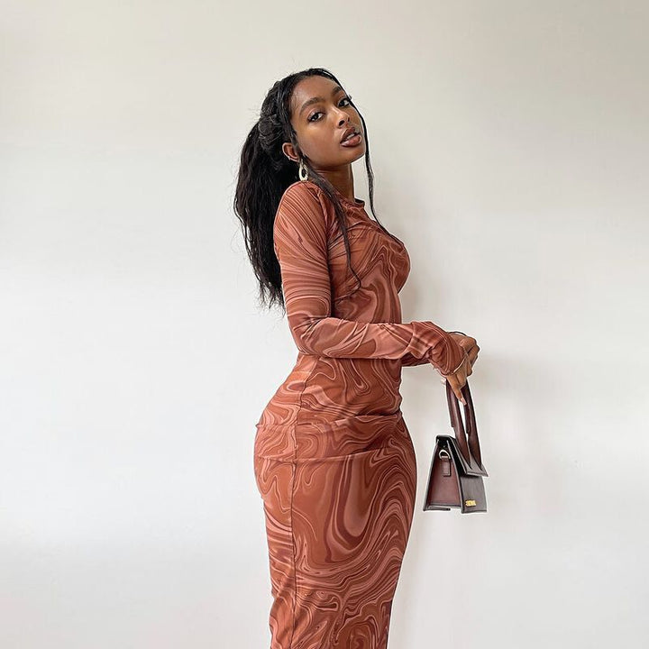 Long sleeve midi dress for women with abstract pattern Lune London