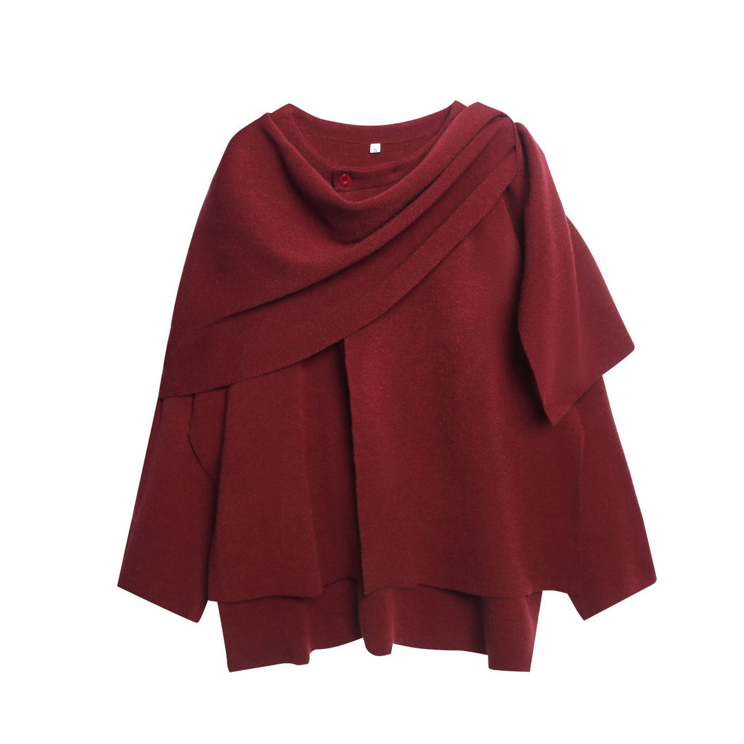 Ladies comfortable knitted poncho with refined drapes Lune London
