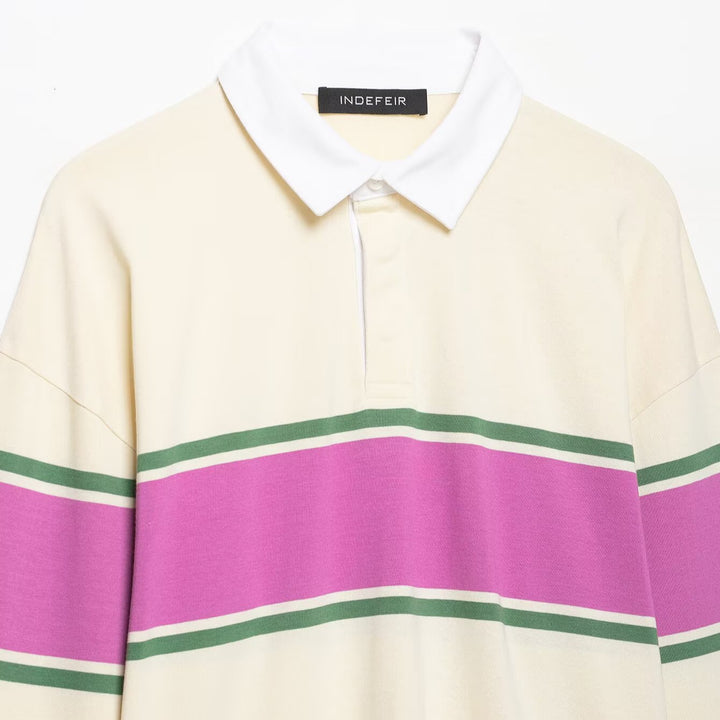 Women's Oversize Rugby Polo Shirt with Wide Block Stripes and Kent Collar Amarae