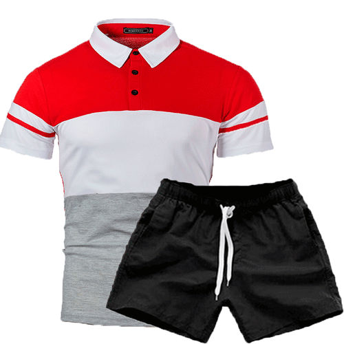 Men's polo set and swim shorts with modern Amarae accents