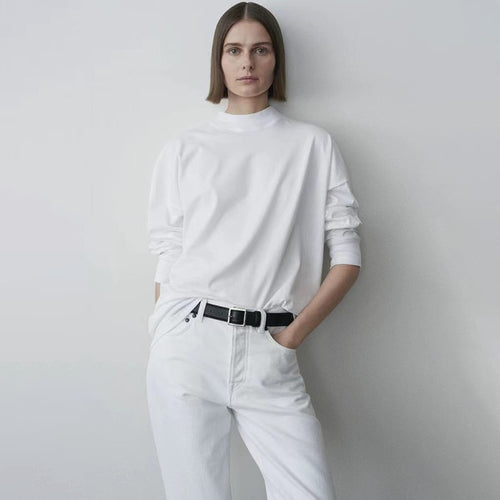 Long sleeve women's t-shirt with a high neck design and chic and stylish details