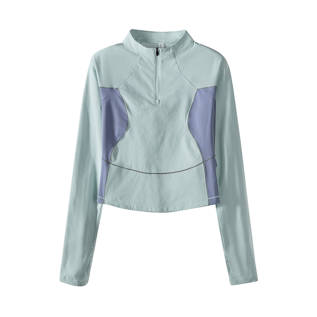 Women's Cropped Half-Zip Training Shirt with Raglan Sleeves and Contrast Panels Amarae