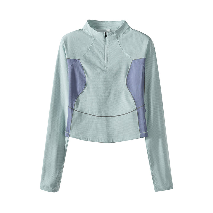 Women's Cropped Half-Zip Training Shirt with Raglan Sleeves and Contrast Panels Amarae