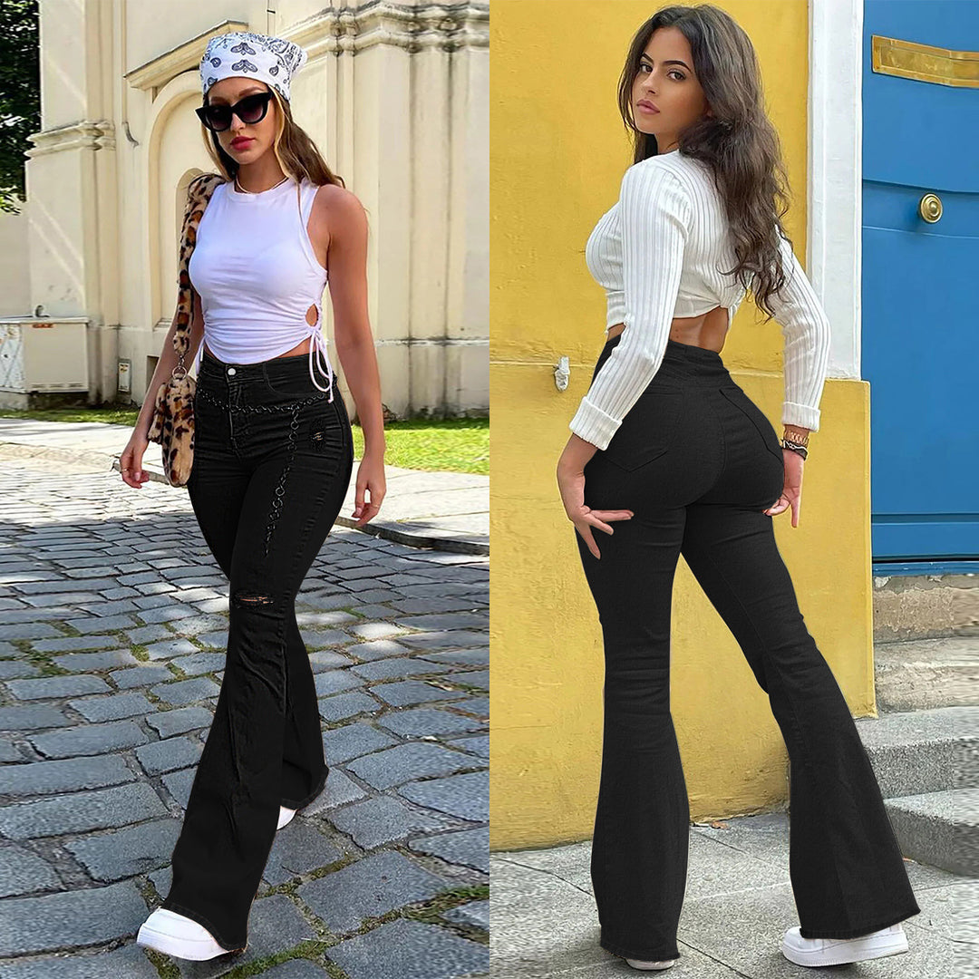 Ladies slim fit flared jeans with knee-open cutouts and shaping comfort waistband Amarae